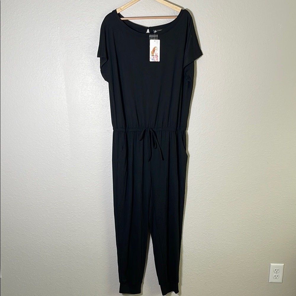 PRETTYGARDEN Women's Short Sleeve Stretchy Off Shoulder Jumpsuit Black Size XL